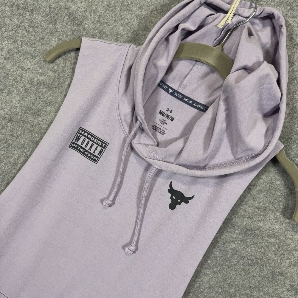 Under Armour Project Rock Sleeveless Hoodie Mens Sz M Purple Loose Workout Gym